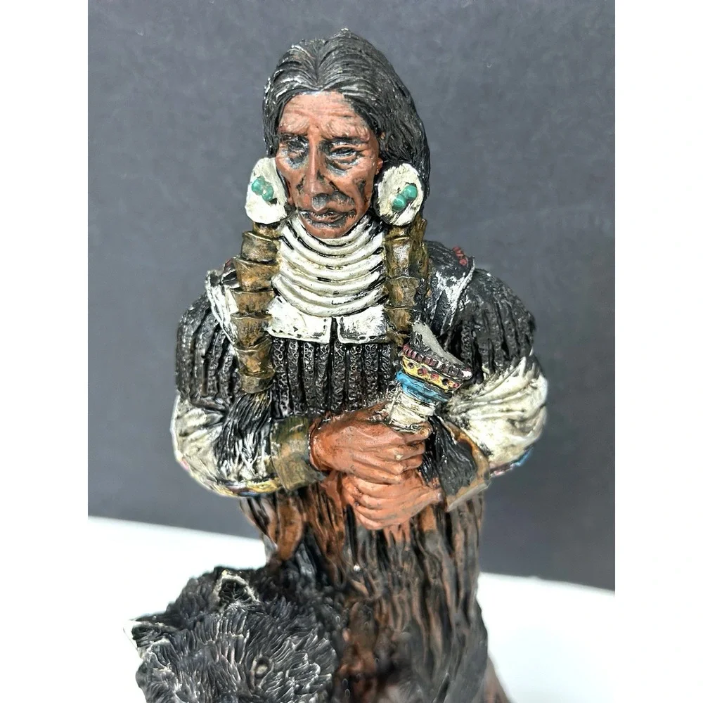 Vintage Resin Native American with Wolf Statue 9